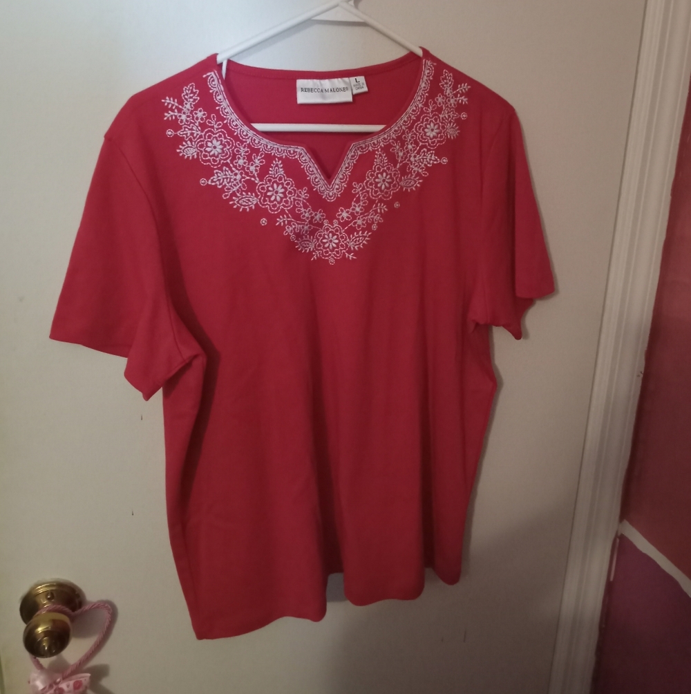 Women's Floral Embroidered Neckline Tshirt